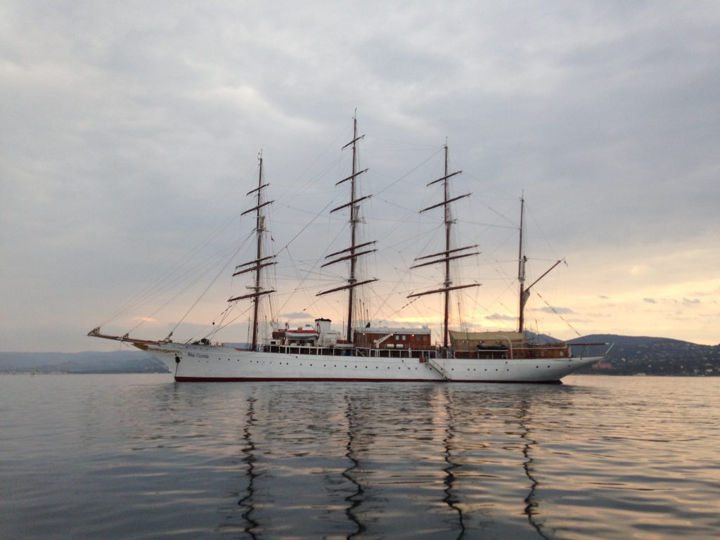 Sea Cloud at anchor in St Tropez